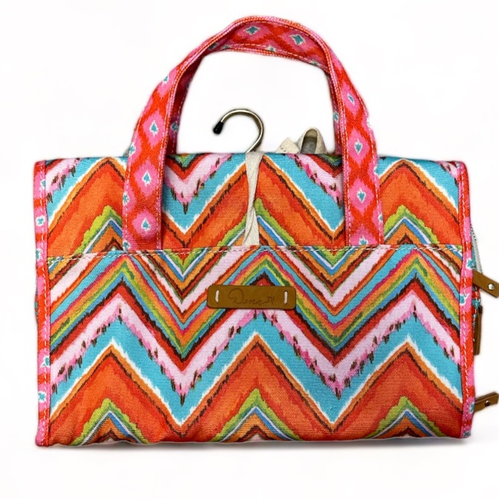 Dena Fold Over Jewelry Bag (or Cosmetics) 4 Compartment With Tie USED ONCE